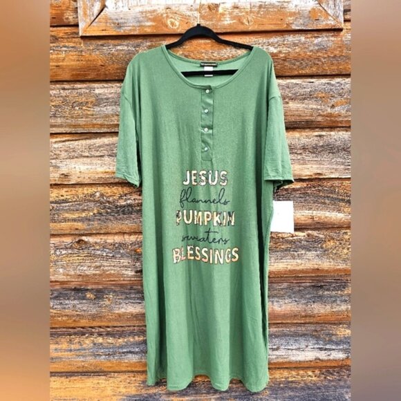 Not a Morning Person Green Fall Butter Soft Long Oversized Nightgown Dress O/S - Picture 1 of 6